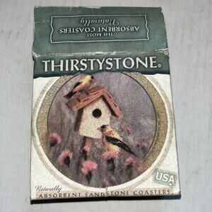 Vintage ThirstyStone Birdhouse Coasters Set of 4 Sand Stone Drink New Old Stock